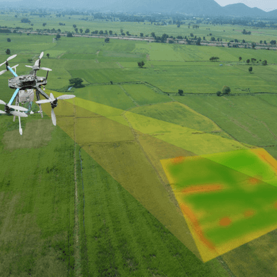 drone scanning farm field